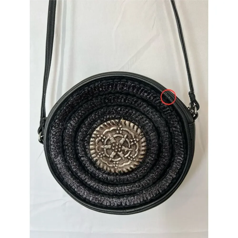 Free People Tambourine Roundy Bag Crossbody Medallion Adjustable Strap Black